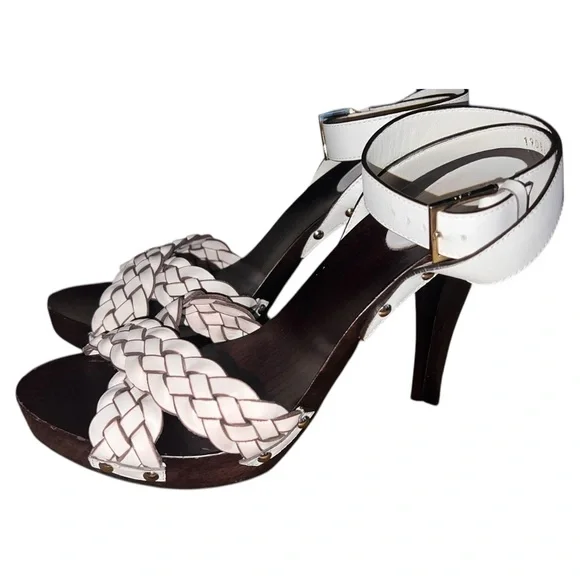 Gucci White Braided Leather Sandals with High Heel - Picture 3 of 6